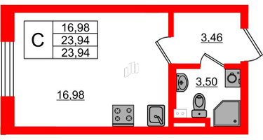 Студия, 23&nbsp;м²