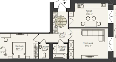 2-к. квартира, 65&nbsp;м²
