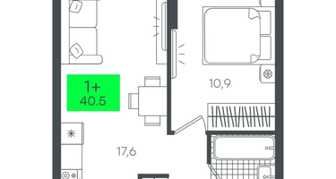 1-к. квартира, 40 м²