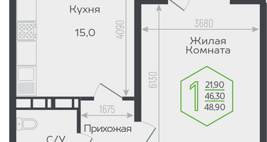 1-к. квартира, 47&nbsp;м²