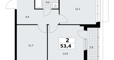 2-к. квартира, 53 м²