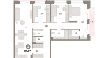 3-к. квартира, 116&nbsp;м²