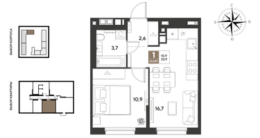 1-к. квартира, 33&nbsp;м²