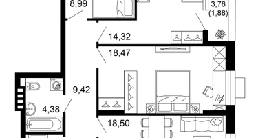 3-к. квартира, 82&nbsp;м²