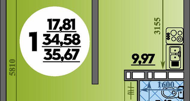 1-к. квартира, 35&nbsp;м²
