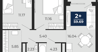 2-к. квартира, 56&nbsp;м²