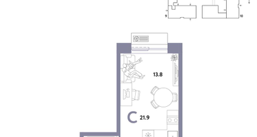 1-к. квартира, 21 м²