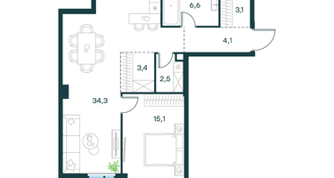 1-к. квартира, 69&nbsp;м²