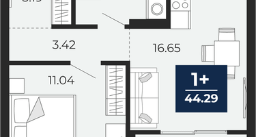 1-к. квартира, 44&nbsp;м²