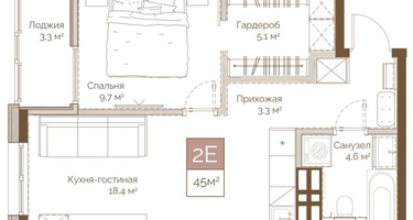 2-к. квартира, 45 м²