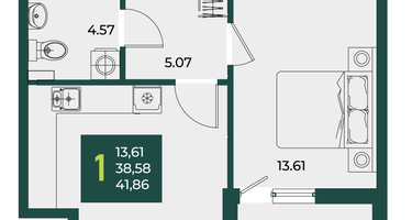 1-к. квартира, 41&nbsp;м²