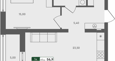 1-к. квартира, 56 м²