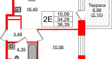 1-к. квартира, 35 м²