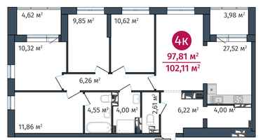 4-к. квартира, 97&nbsp;м²