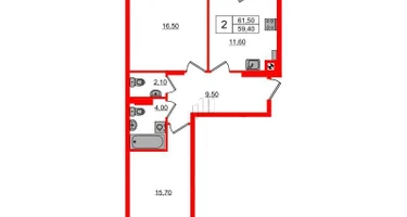 2-к. квартира, 61&nbsp;м²