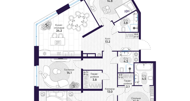 4-к. квартира, 132&nbsp;м²