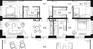 4-к. квартира, 119&nbsp;м²