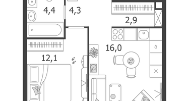 1-к. квартира, 39 м²