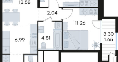 2-к. квартира, 60 м²