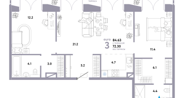 3-к. квартира, 84&nbsp;м²