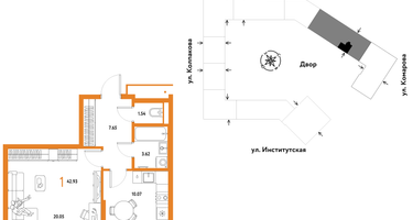 1-к. квартира, 42&nbsp;м²
