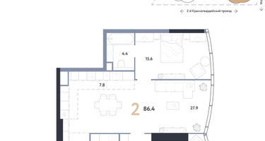 2-к. квартира, 86 м²