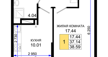 1-к. квартира, 38 м²