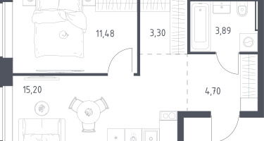 1-к. квартира, 38&nbsp;м²