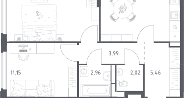 2-к. квартира, 54&nbsp;м²