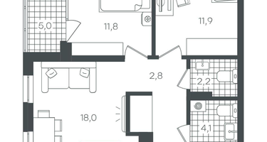 2-к. квартира, 61&nbsp;м²