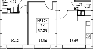 2-к. квартира, 57&nbsp;м²