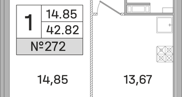 1-к. квартира, 42&nbsp;м²