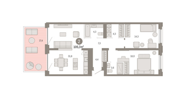 2-к. квартира, 105&nbsp;м²