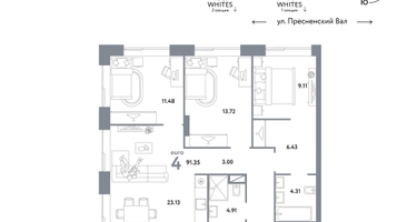 4-к. квартира, 91&nbsp;м²