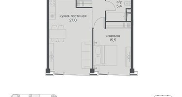1-к. квартира, 55&nbsp;м²
