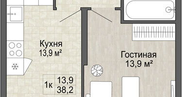 1-к. квартира, 38&nbsp;м²