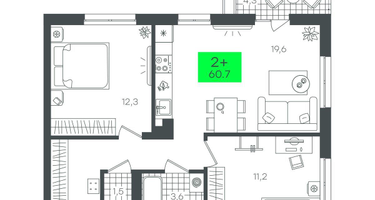 2-к. квартира, 60 м²