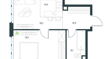 2-к. квартира, 39 м²