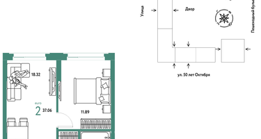 2-к. квартира, 37&nbsp;м²