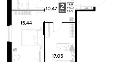 2-к. квартира, 66&nbsp;м²