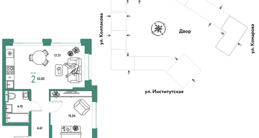 Студия, 43&nbsp;м²