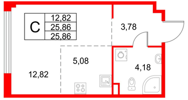 Студия, 25&nbsp;м²