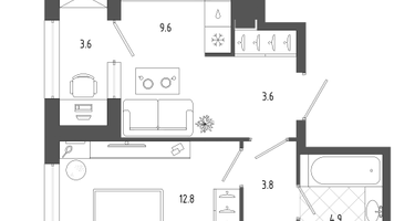1-к. квартира, 36&nbsp;м²