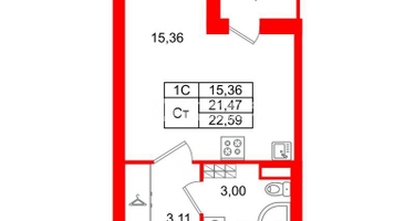Студия, 21 м²