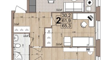2-к. квартира, 65&nbsp;м²