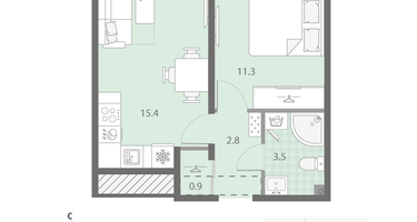 1-к. квартира, 33&nbsp;м²