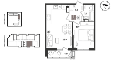 1-к. квартира, 47 м²