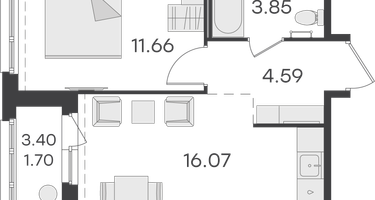 1-к. квартира, 37 м²