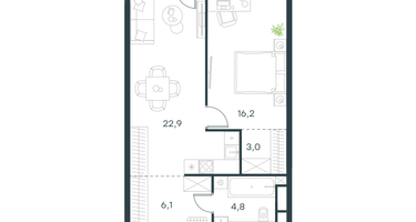 1-к. квартира, 53&nbsp;м²
