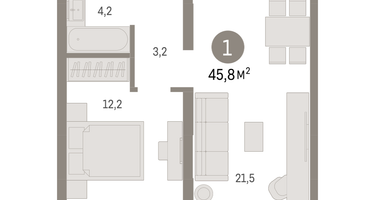 1-к. квартира, 45&nbsp;м²